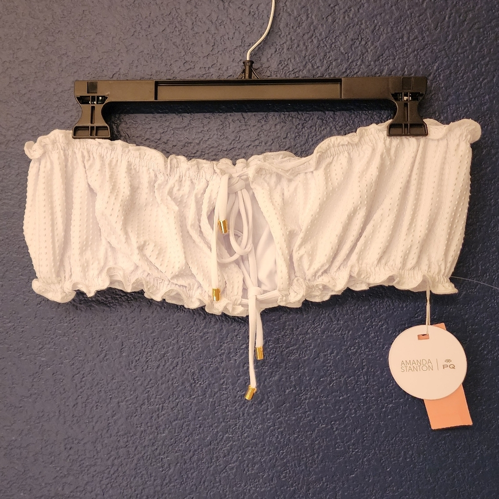 PQ X Amanda Stanton Sail White Remi Ruched Bandeau Size Large - Picture 3 of 9